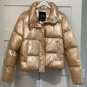Noize Short Puffer Coat Metallic Light Coral Size L NWT